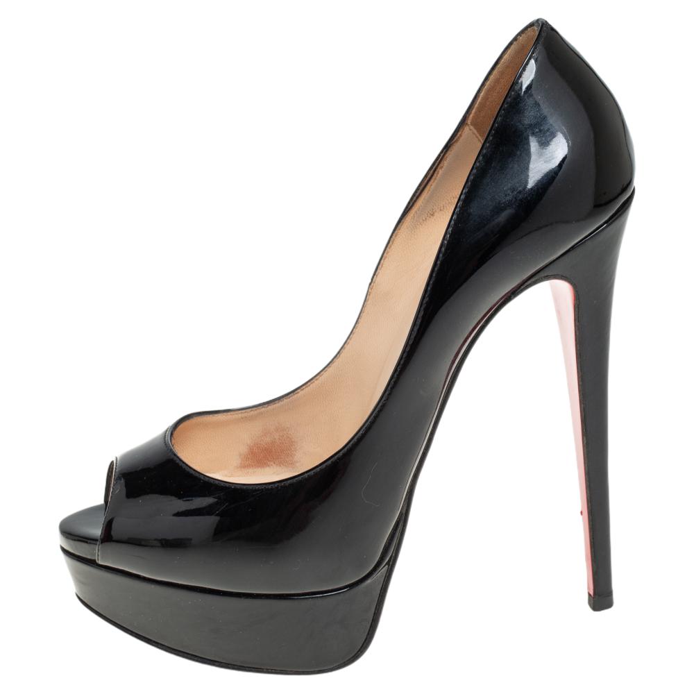 

Christian Louboutin Black Patent Leather Lady Peep Toe Platform Pumps Size