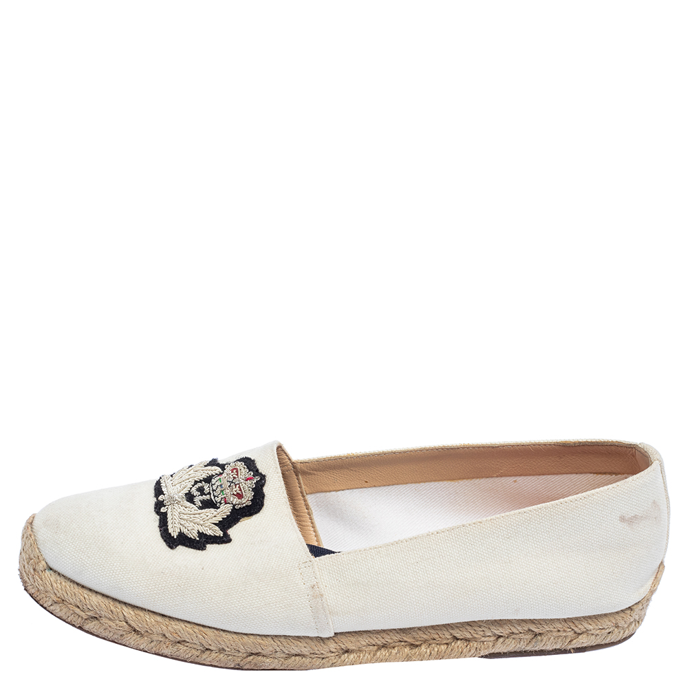 

Christian Louboutin White Canvas Gala Embroidered Espadrille Flats Size