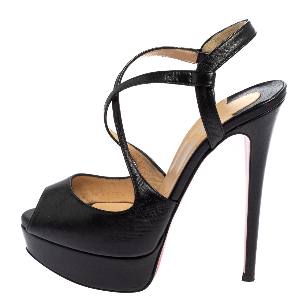 

Christian Louboutin Black Leather Cross Me Peep Toe Pumps Size