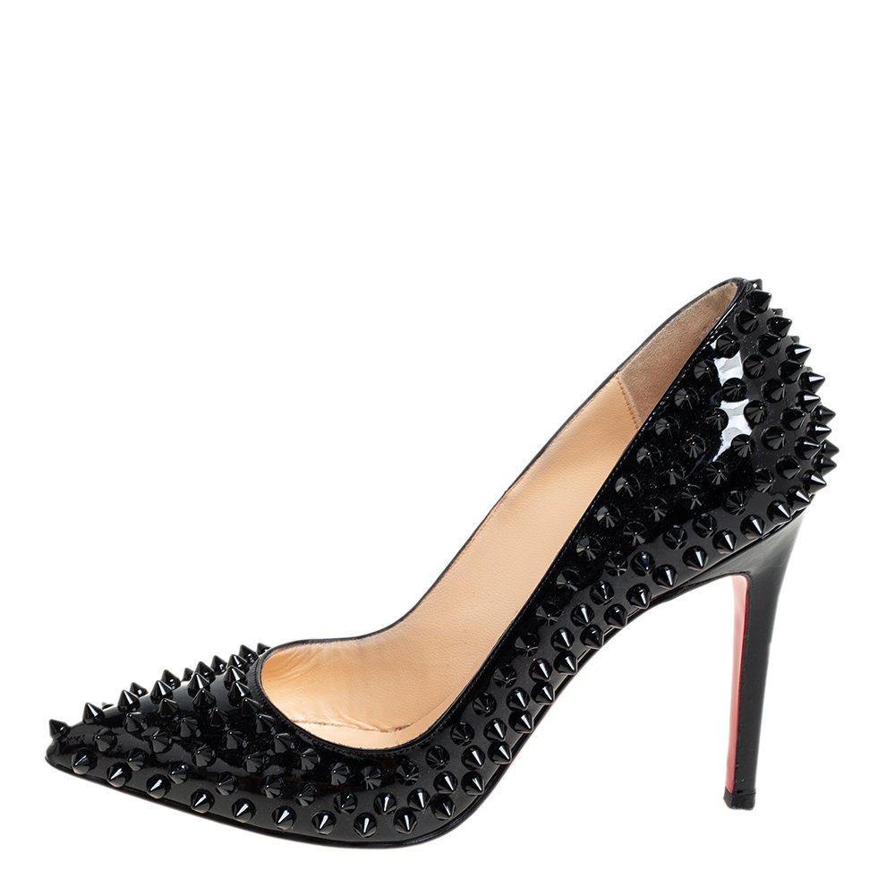 

Christian Louboutin Black Patent Leather Pigalle Follies Spikes Pumps Size