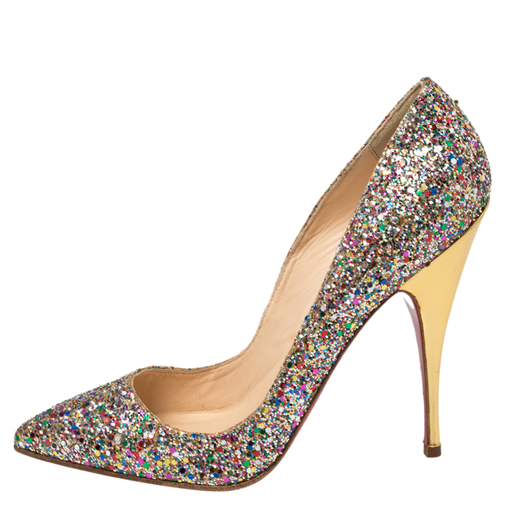 

Christian Louboutin Multicolor Glitter Pointed Toe Pumps Size