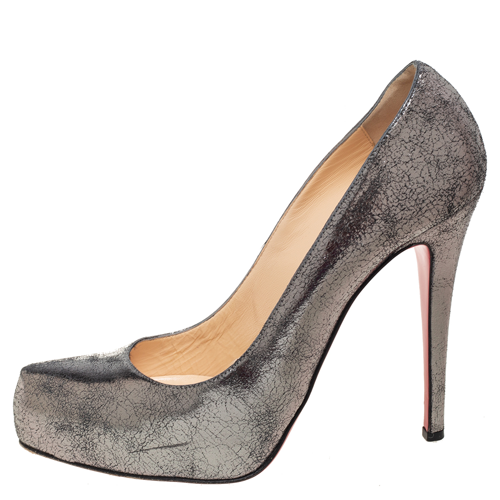 

Christian Louboutin Metallic Grey Crackle Leather Ronaldo Pumps Size