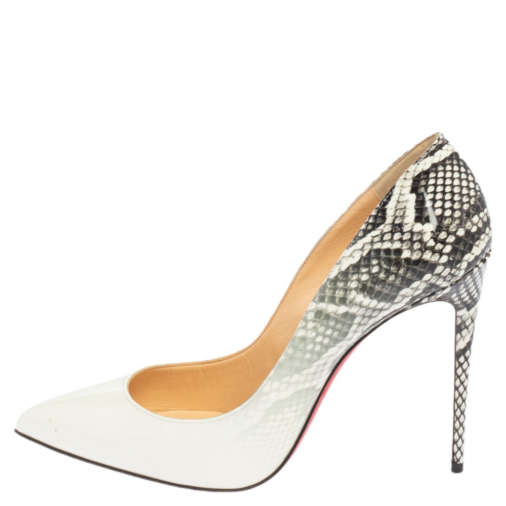 

Christian Louboutin White/Grey Snake Print Ombre Patent Leather Pigalle Follies Pointed Toe Pumps Size