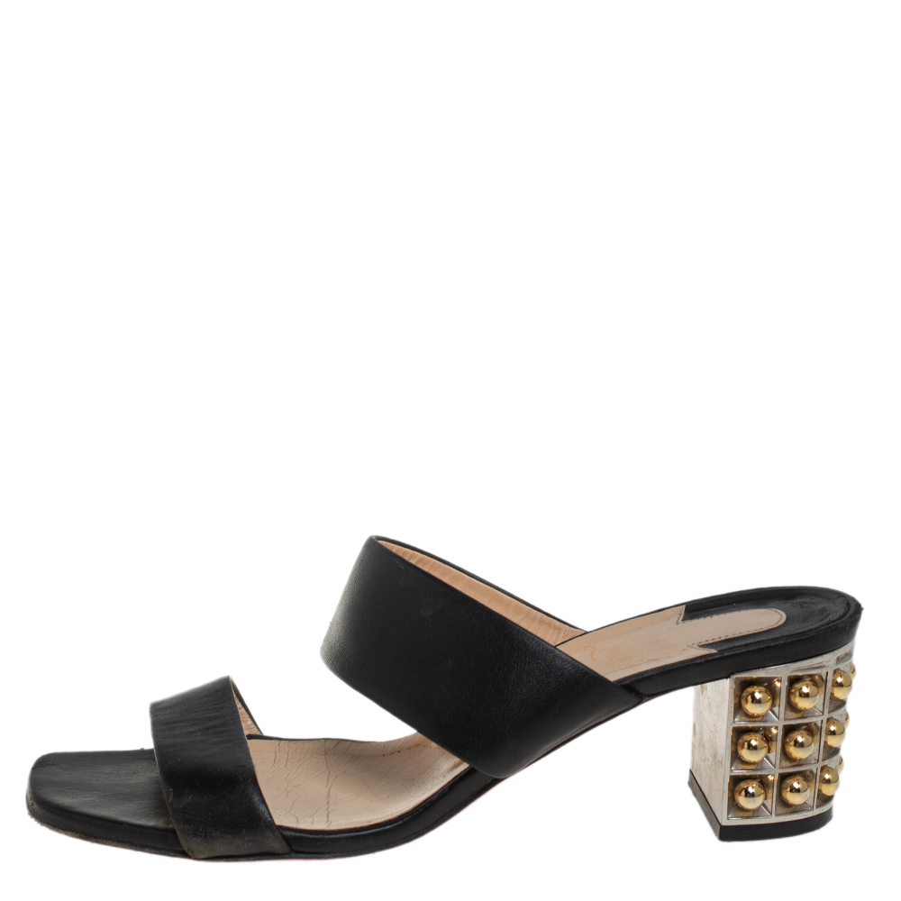 

Christian Louboutin Black Leather Opticat Slide Sandals Size