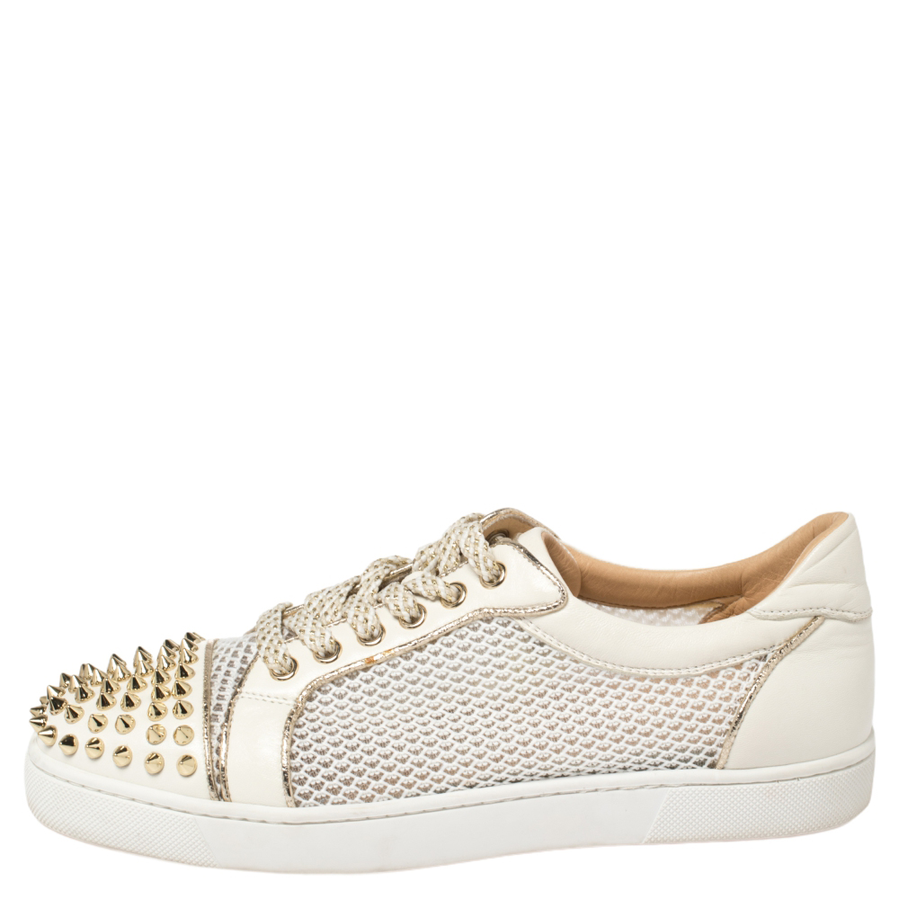

Christian Louboutin White Mesh and Leather AC Viera Spiked Orlato Low Top Sneakers
