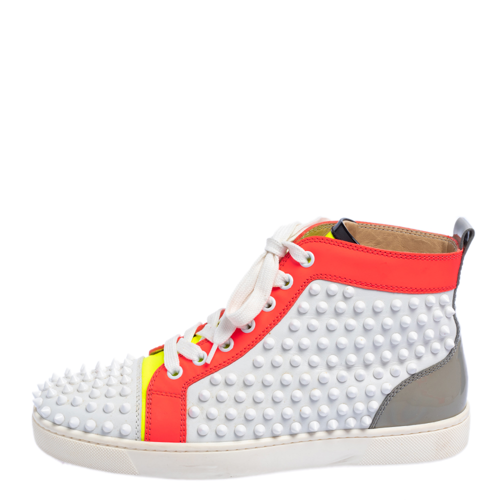 

Christian Louboutin Multicolor Leather And Patent Louis Spikes Lace Up High Top Sneakers Size