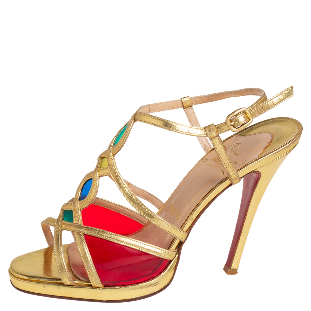 

Christian Louboutin Metallic Gold Leather Strappy Sandals Size