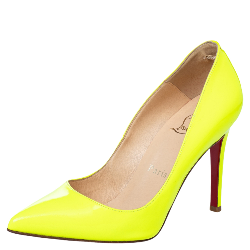 

Christian Louboutin Neon Green Leather Pigalle Follies Pointed Toe Pumps Size