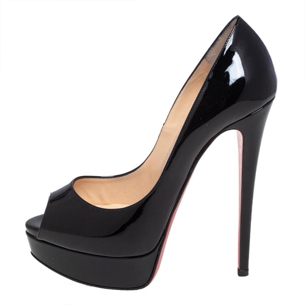 

Christian Louboutin Black Patent Leather Lady Peep Toe Platform Pumps Size