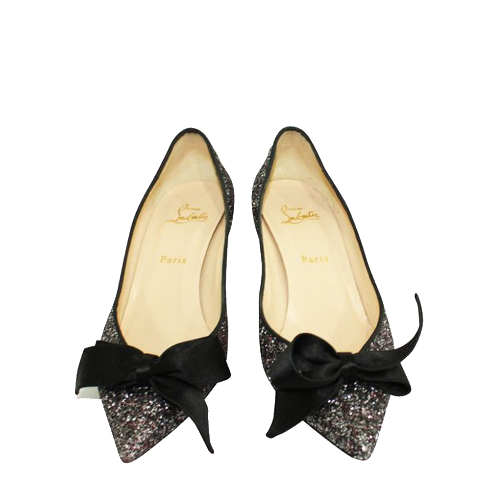 

Christian Louboutin Metallic Gruotta Glitter Bow Low Heels Size EU