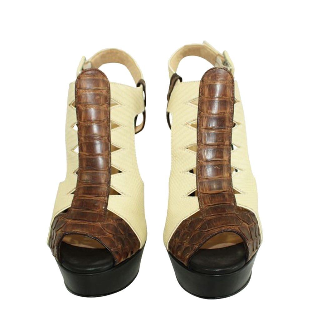 

Christian Louboutin Yellow Croc Leather Peep Toe Pumps Size