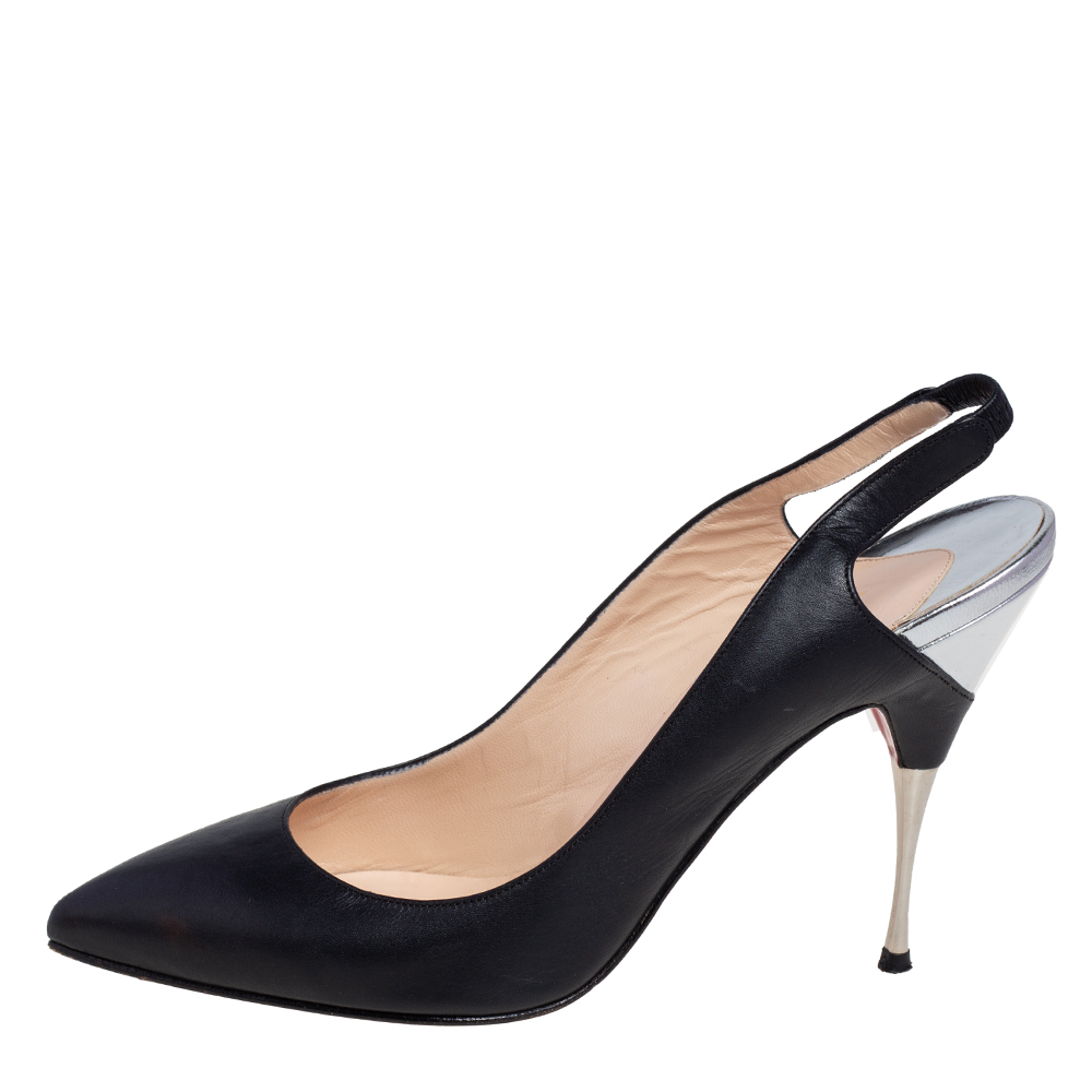 

Christian Louboutin Black Leather Twistochat Slingback Pumps Size