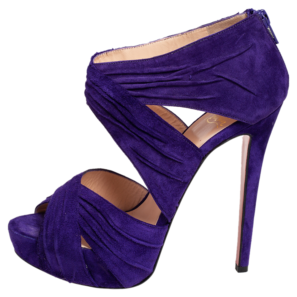 

Christian Louboutin Purple Suede Bandra Platform Sandals Size