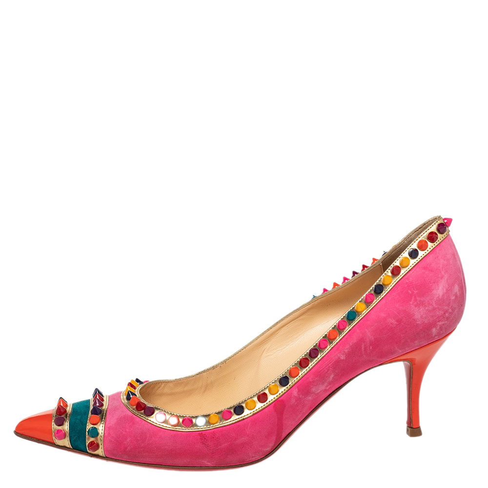 

Christian Louboutin Multicolor Suede Malabar Hill Spiked Pointed Toe Pumps Size