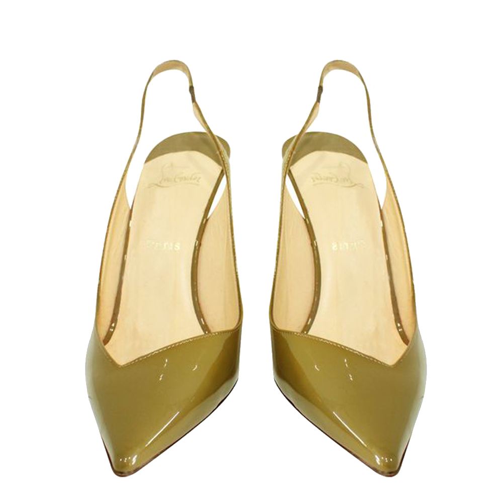 

Christian Louboutin Khaki Patent Leather Slingback Pointed Heels EU, Yellow