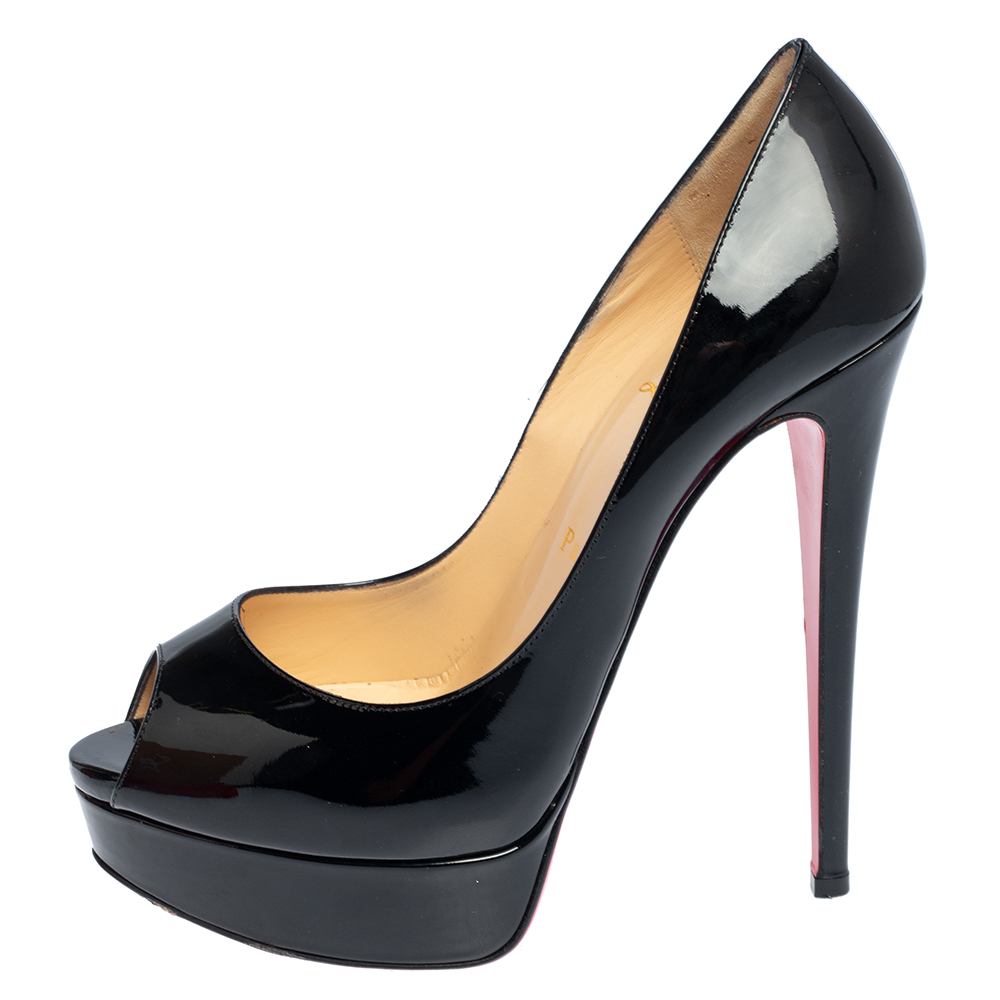 

Christian Louboutin Black Patent Leather Lady Peep Toe Platform Pumps Size