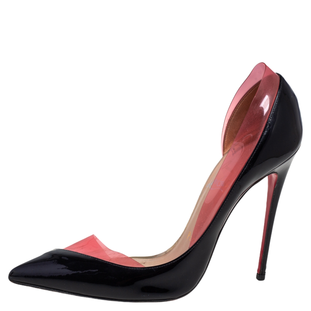 

Christian Louboutin Pink/Black Patent And PVC Miss Rigidaine Pumps Size