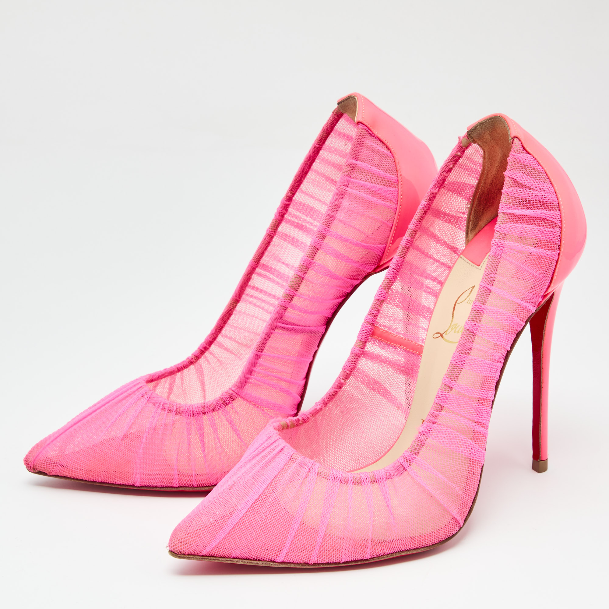 

Christian Louboutin Pink Follie Draperia Chiffon Pointed Toe Pumps Size