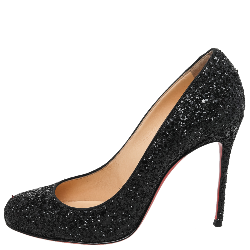 

Christian Louboutin Black Glitter Fifi Pumps Size