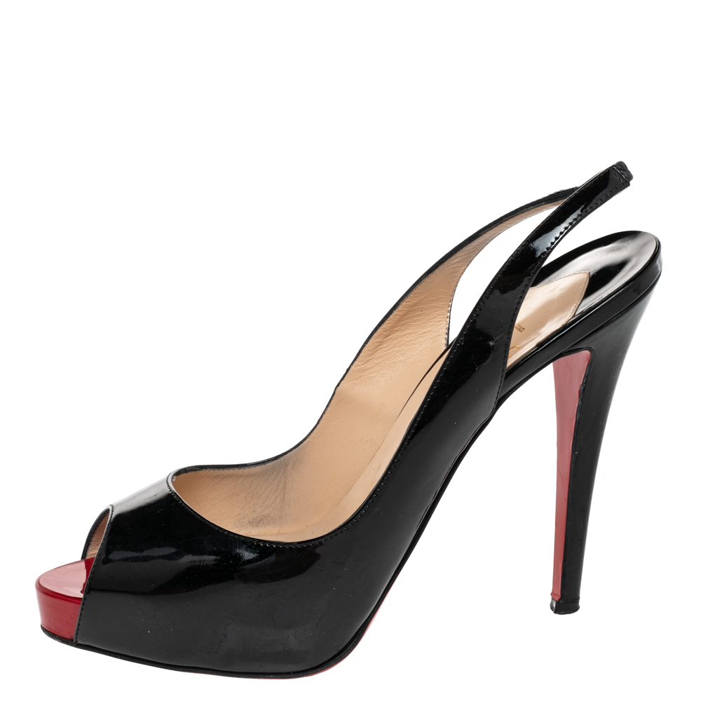

Christian Louboutin Black Patent Leather Private Number Slingback Sandals Size