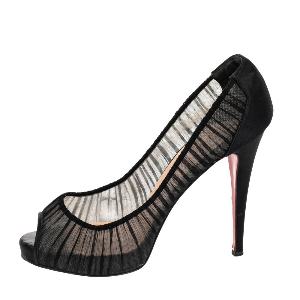 

Christian Louboutin Black Fabric And Satin Ambrosina Peep Toe Pumps Size