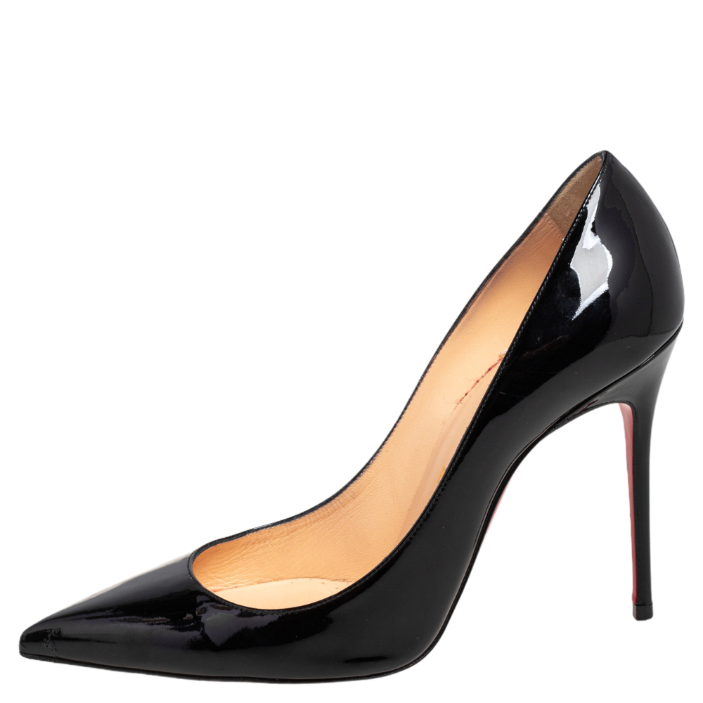

Christian Louboutin Black Patent Leather Decollete 554 Pointed Toe Pumps Size