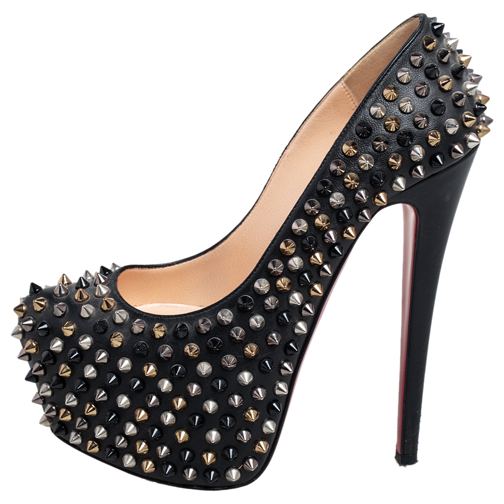 

Christian Louboutn Black leather Spiked Daffodile Platform Pumps Size