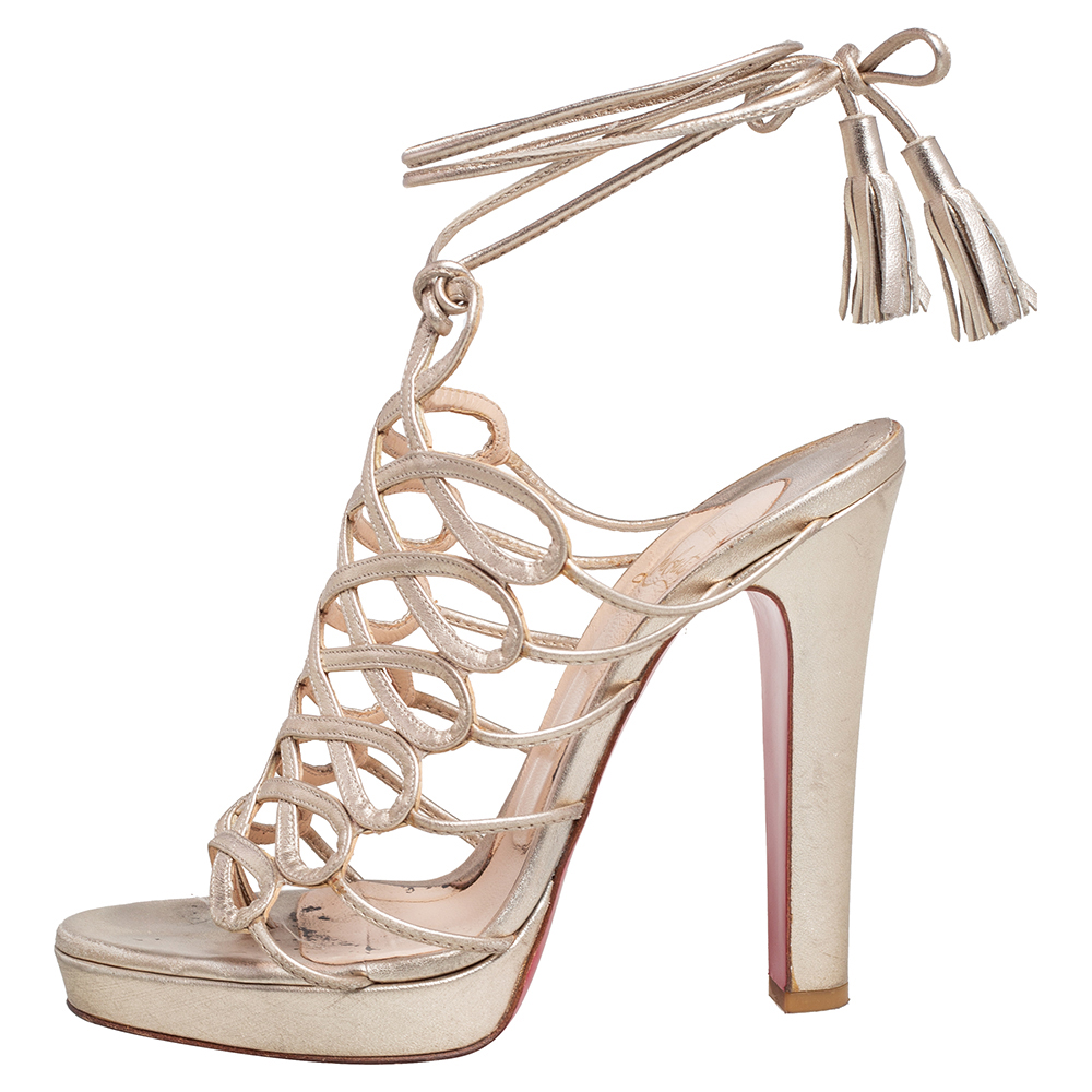 

Christian Louboutin Gold Leather Salsbourg Thong Platform Sandals Size