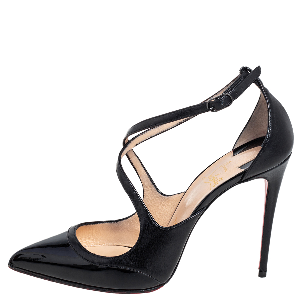

Christian Louboutin Black Patent Leather and Leather Crissoss Sandals Size