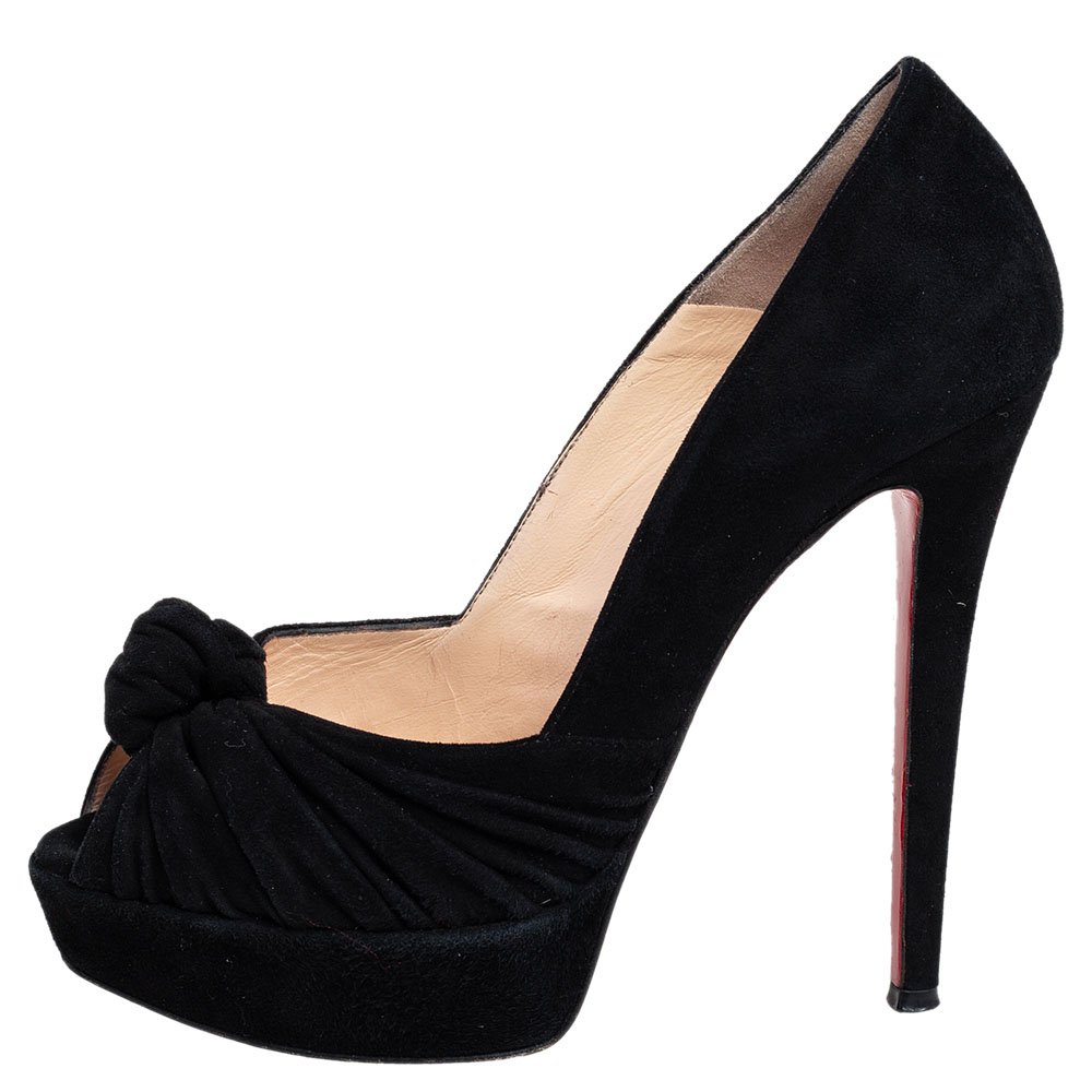 

Christian Louboutin Black Suede Jenny Platform Knot Peep Toe Pumps Size
