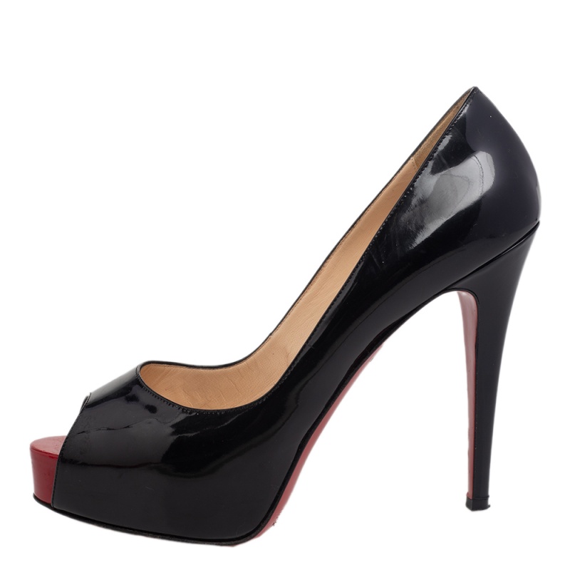 

Christian Louboutin Black Patent Leather Lady Peep Toe Platform Pumps Size