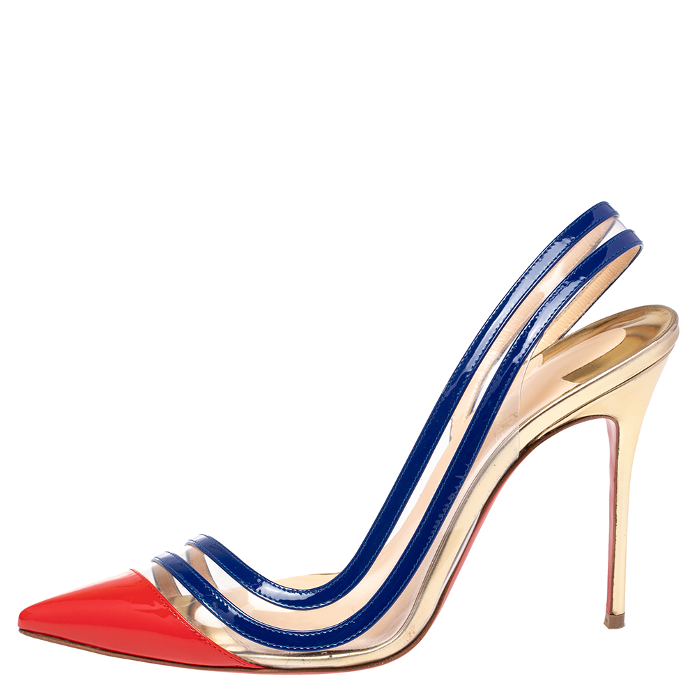 

Christian Louboutin Multicolor PVC and Patent Leather Paralili Slingback Pumps