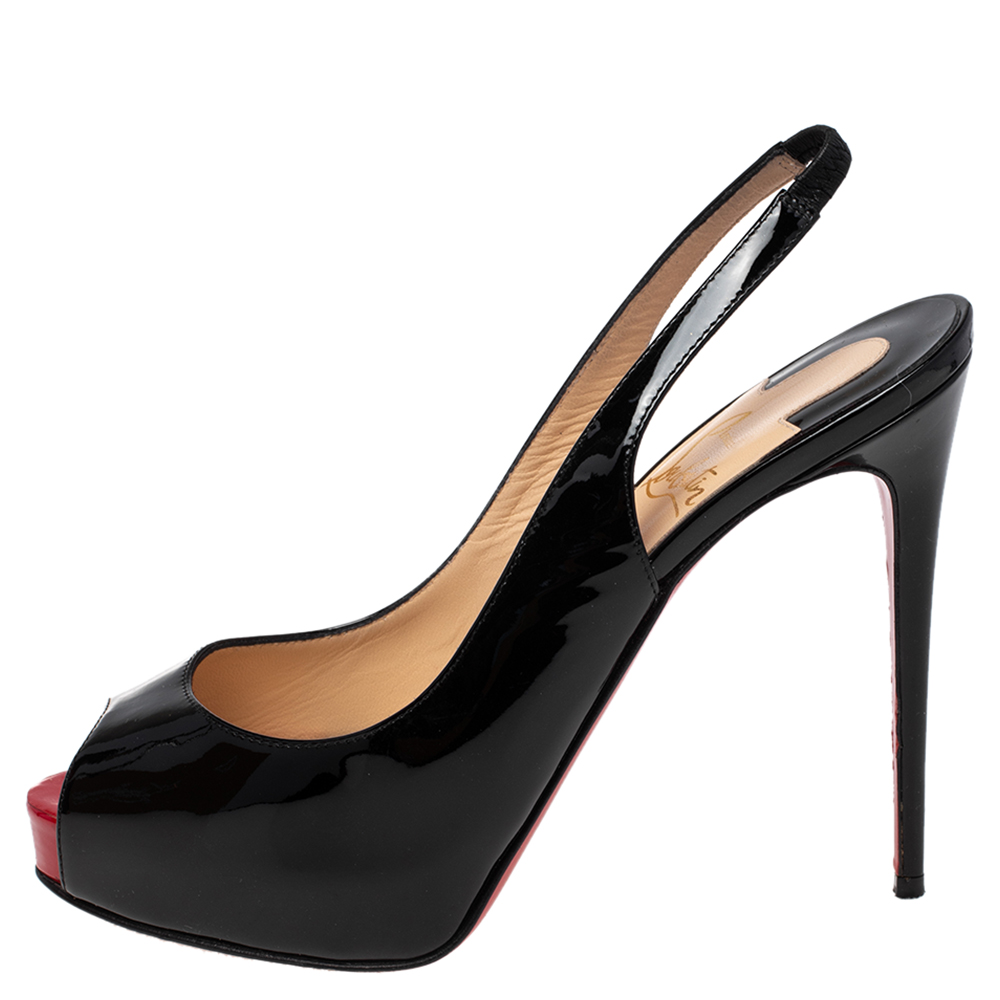 

Christian Louboutin Black Patent Leather Private Number Slingback Sandals Size