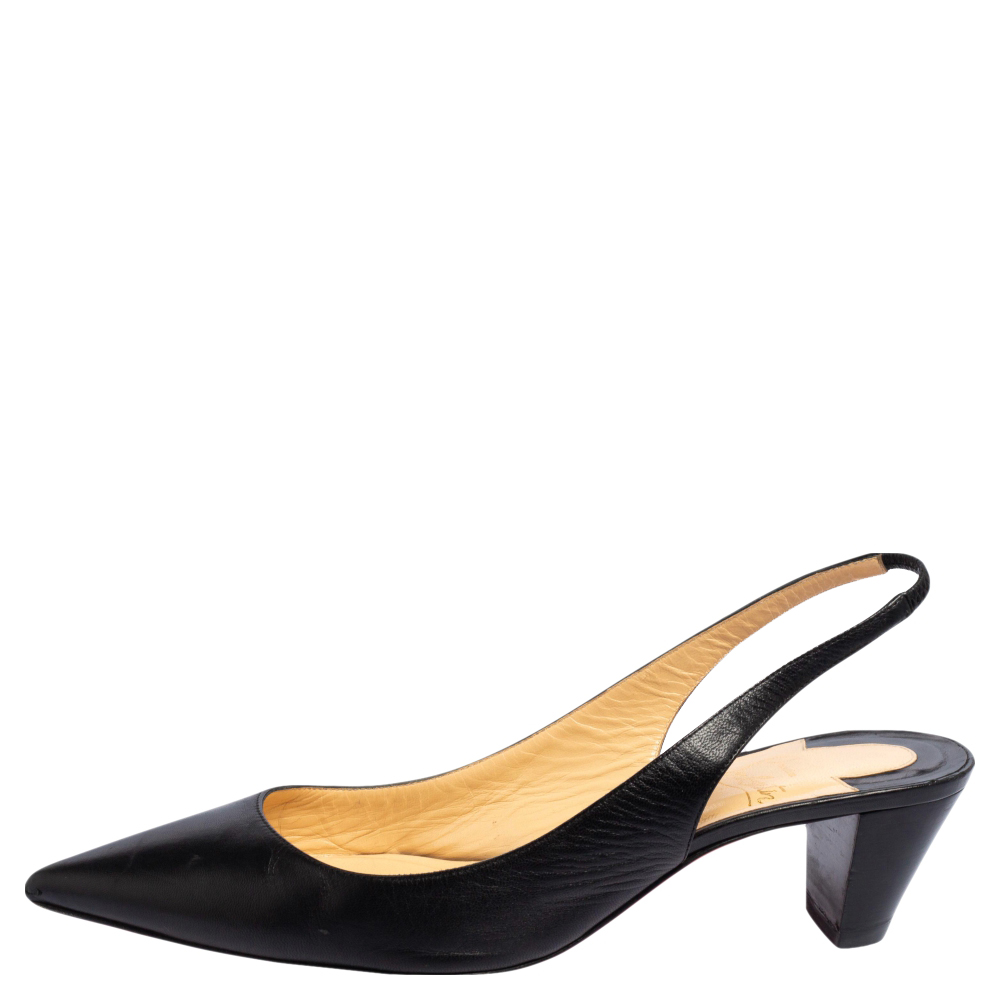 

Christian Louboutin Black Leather Karelli Slingback Sandals Size