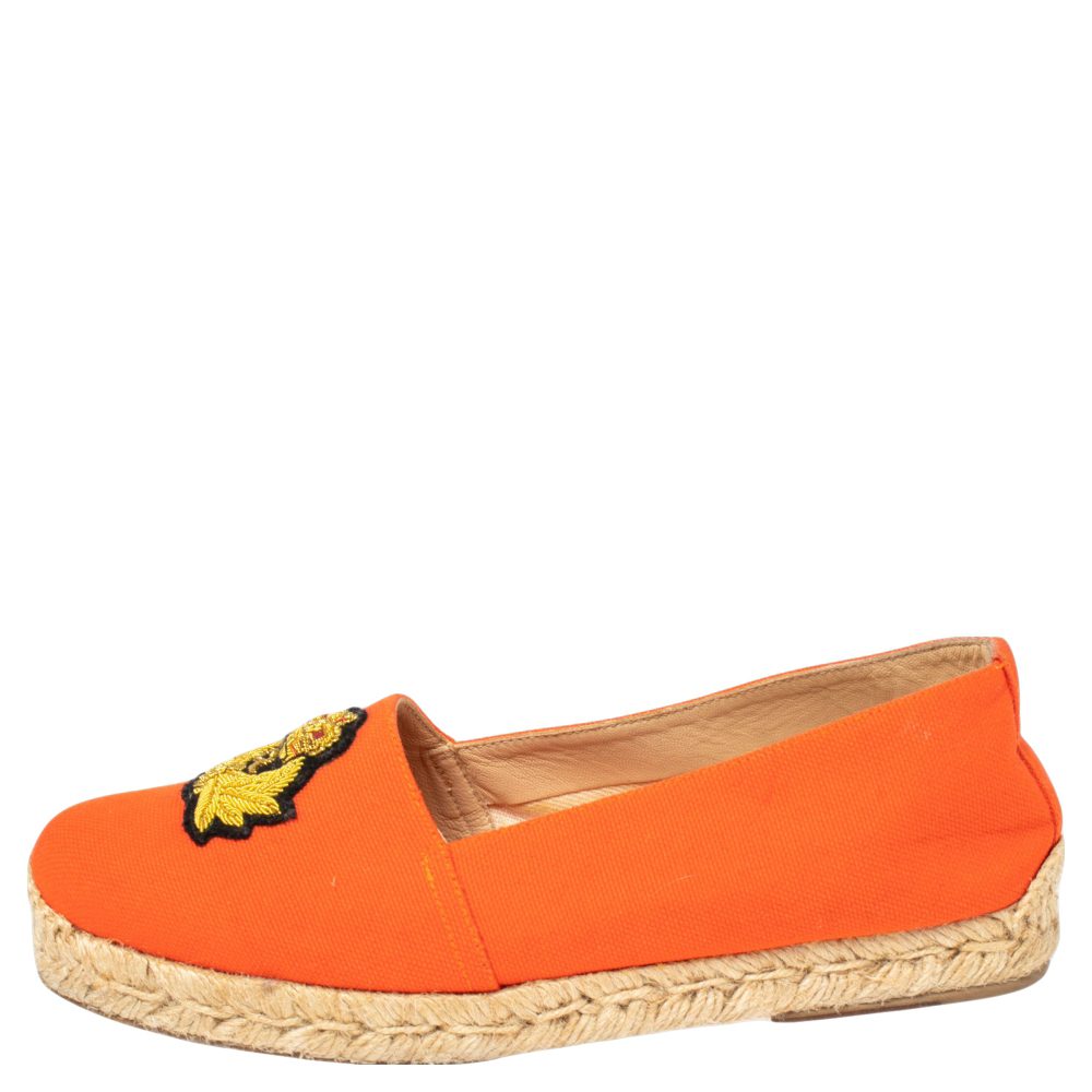 

Christian Louboutin Orange Canvas Gala Embroidered Crest Espadrille Flats Size