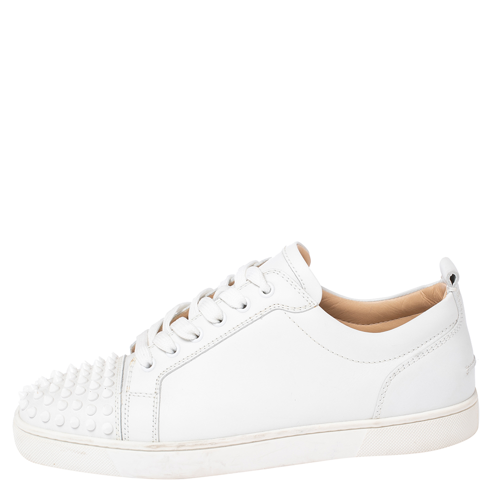 

Christian Louboutin White Leather Louis Junior Spikes Low Top Sneakers Size