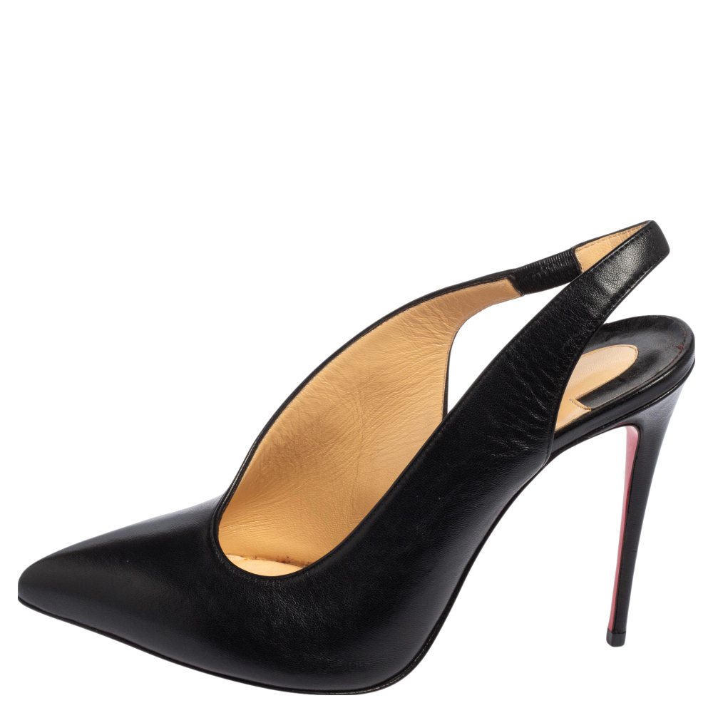 

Christian Louboutin Black Leather Twistochat Slingback Pumps Size