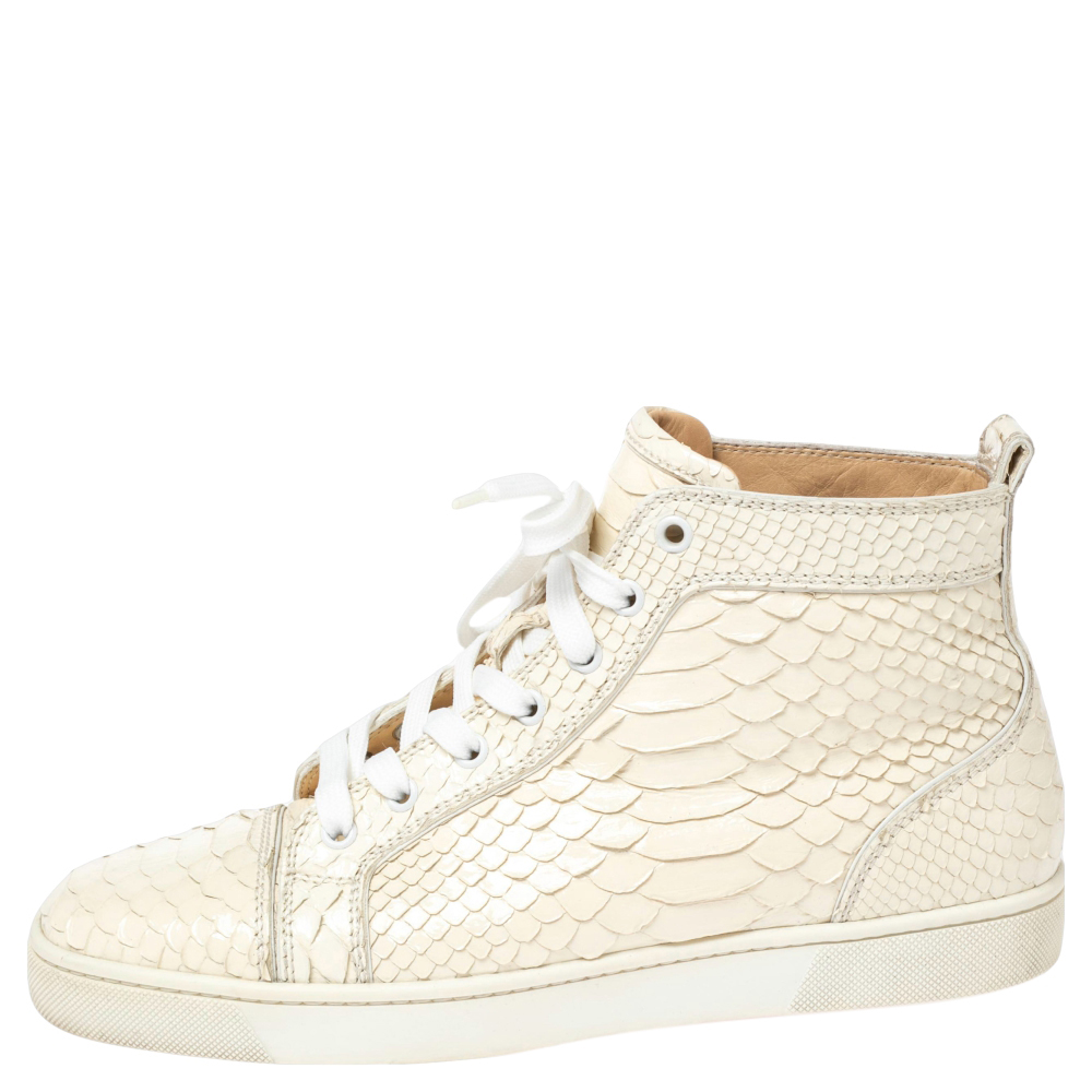 

Christian Louboutin Vanilla Python Leather Louis Rantus High Top Sneakers Size, White