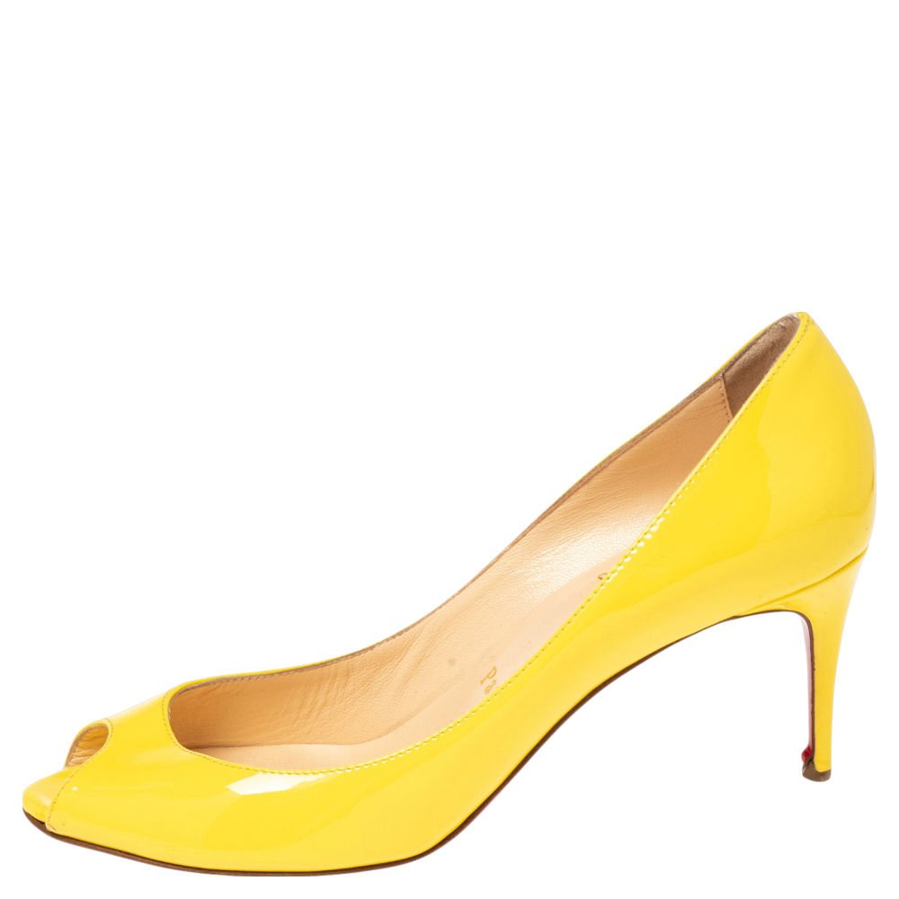 

Christian Louboutin Yellow Patent Leather Peep Toe Pumps