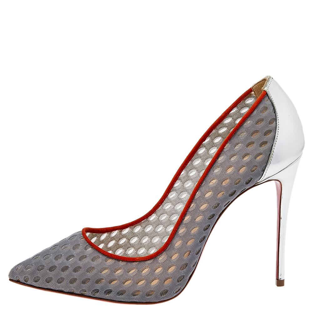 

Christian Louboutin Grey Mesh And Leather Follies Resille Pointed Toe Pumps Size