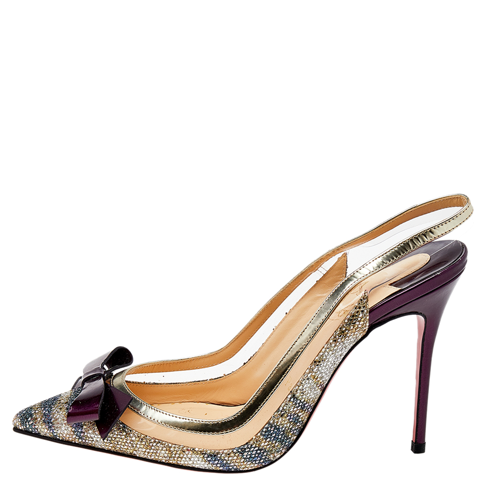

Christian Louboutin Multicolor Glitter And Leather Suspenodo Slingback Sandals Size