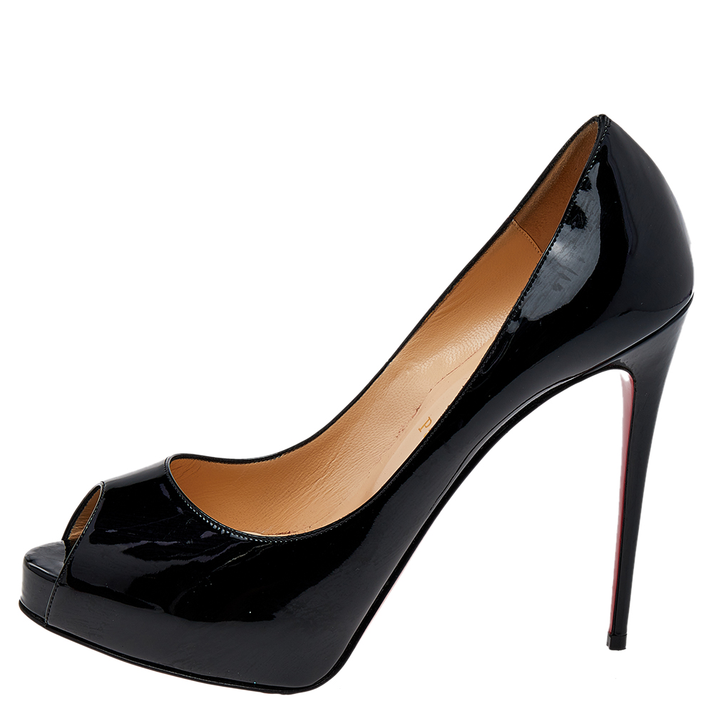 

Christian Louboutin Black Patent Leather Very Prive Peep Toe Platform Pumps Size