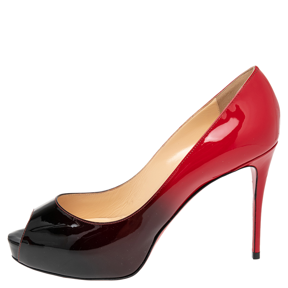 

Christian Louboutin Red Ombre Patent Leather New Very Prive Peep Toe Pumps Size