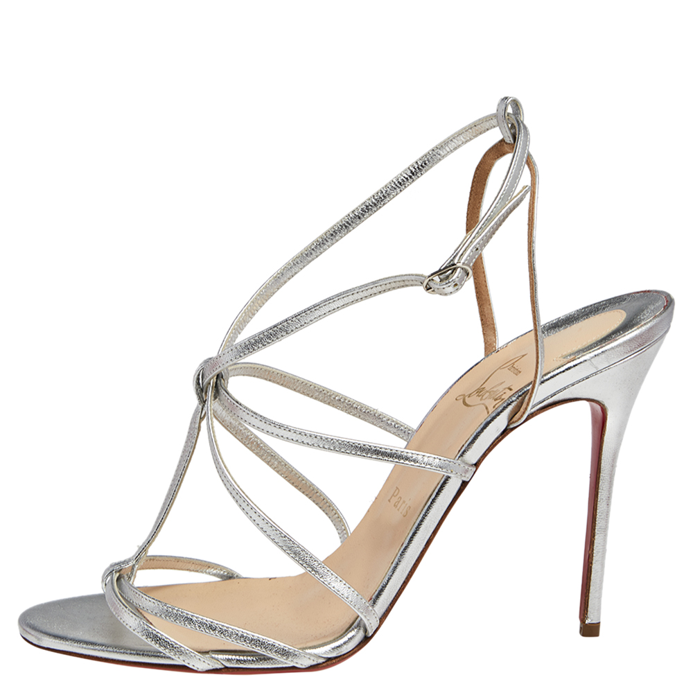 

Christian Louboutin Metallic Silver Leather Audrey Strappy Sandals Size