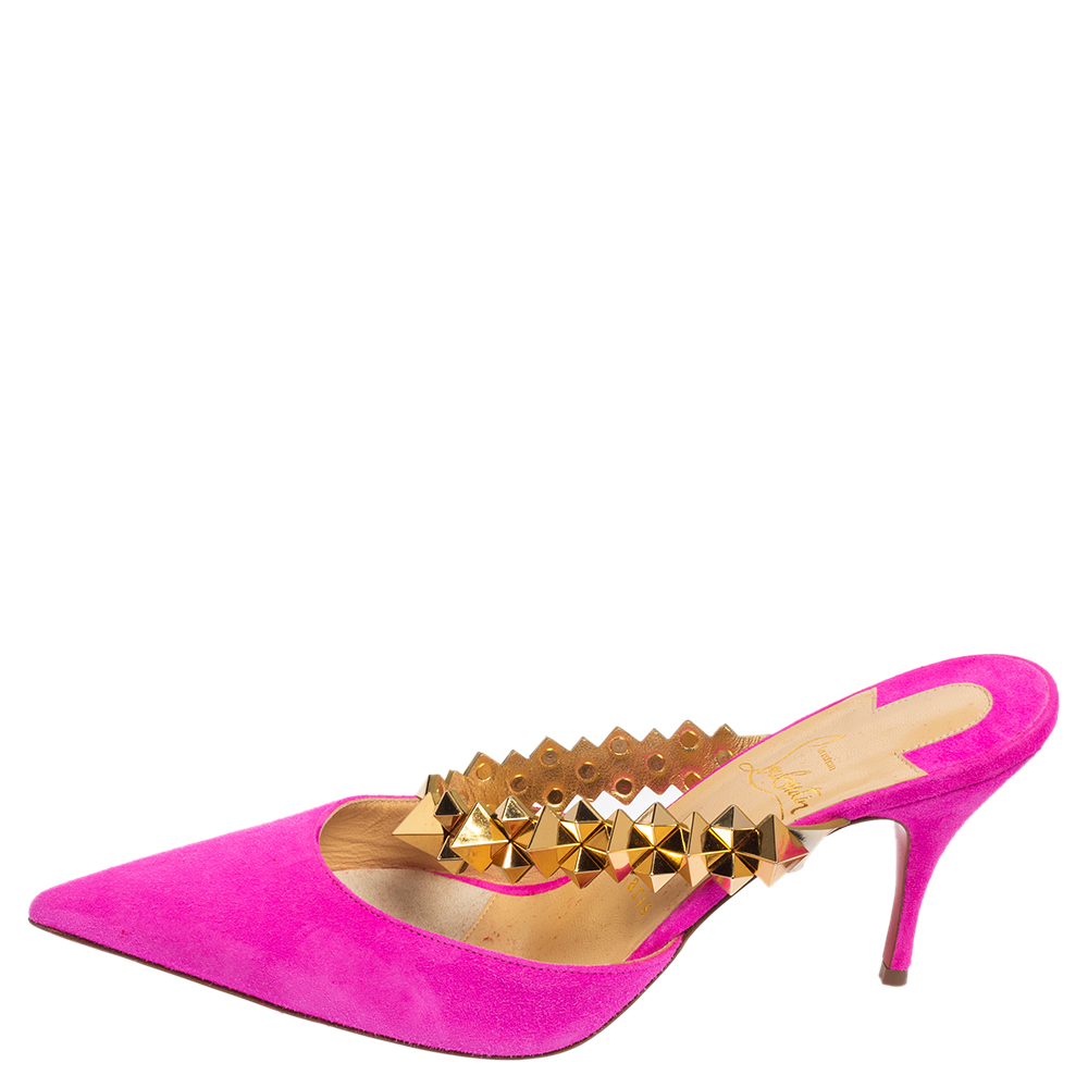 

Christian Louboutin Pink Suede Planet Choc Mule Sandals Size