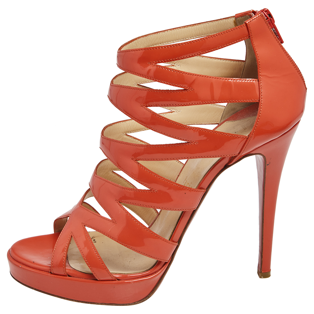 

Christian Louboutin Orange Patent Leather Fernando Caged Sandals Size