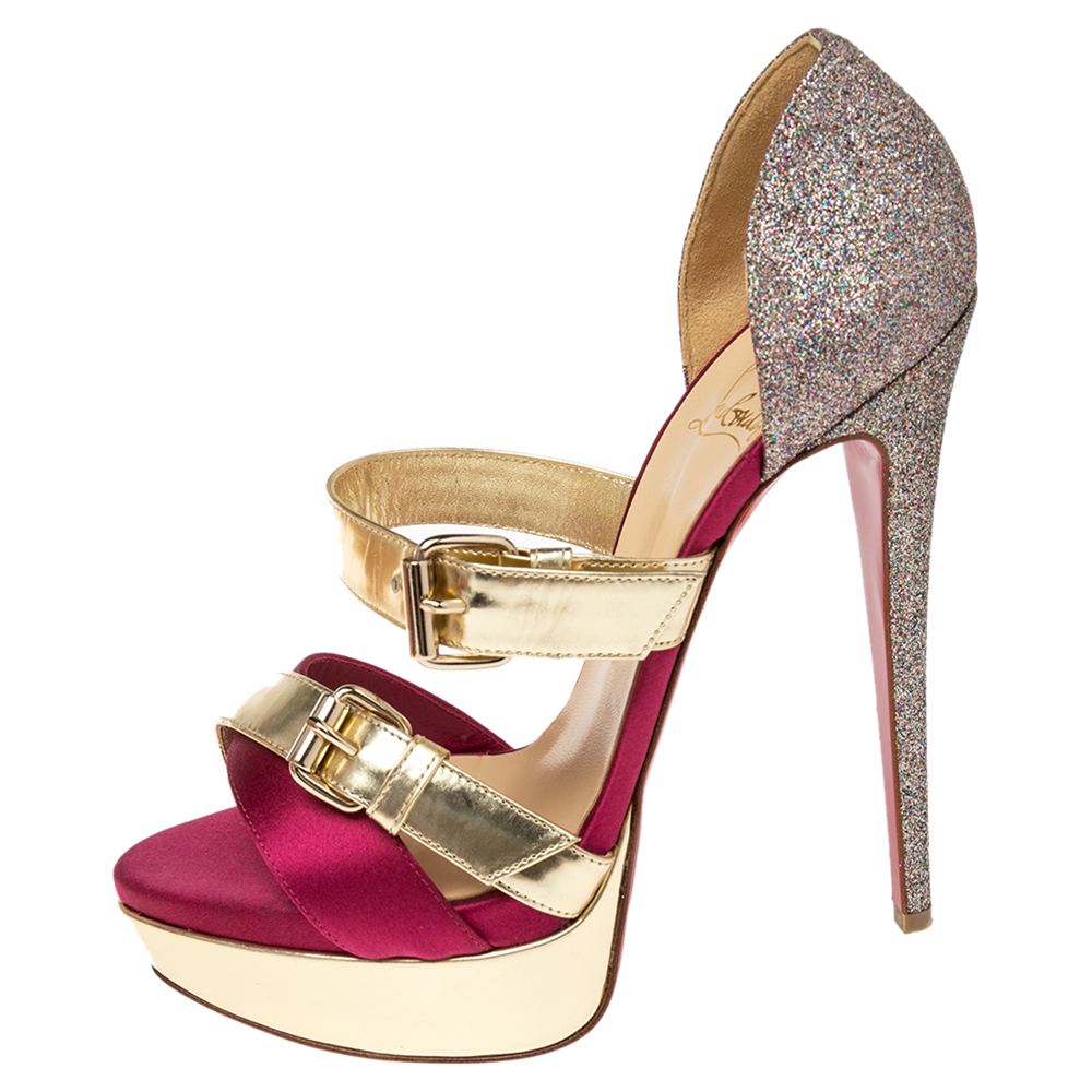 

Christian Louboutin Multicolor Glitter, Satin and Leather Ambertina Platform Sandals Size