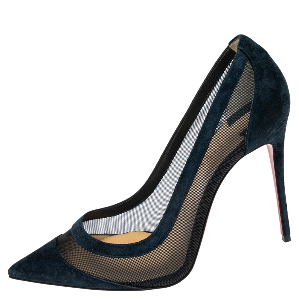 

Christian Louboutin Navy Blue Mesh And Suede Panel Pumps Size