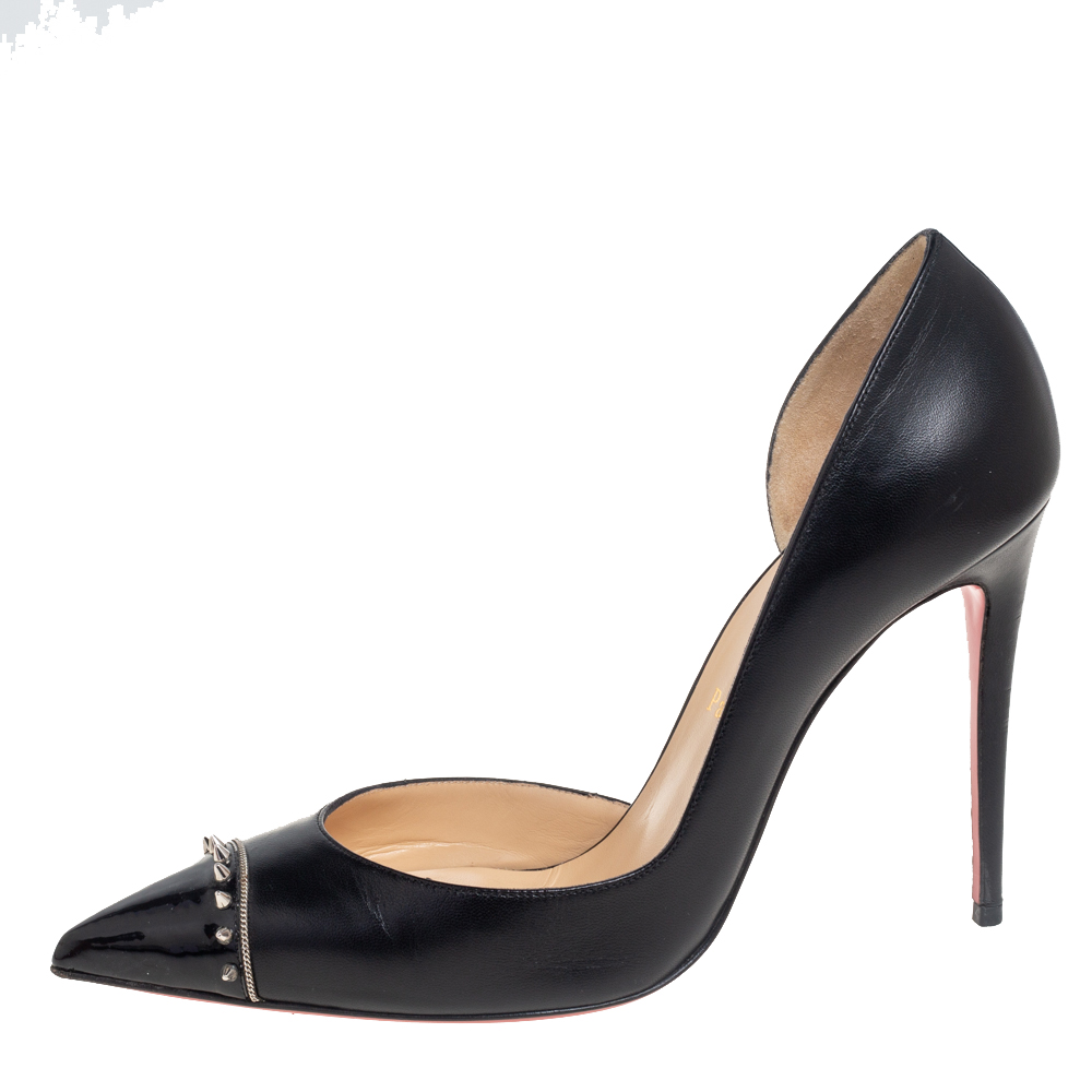 

Christian Louboutin Black Leather And Patent Leather Culturella Pointed Toe Pumps Size