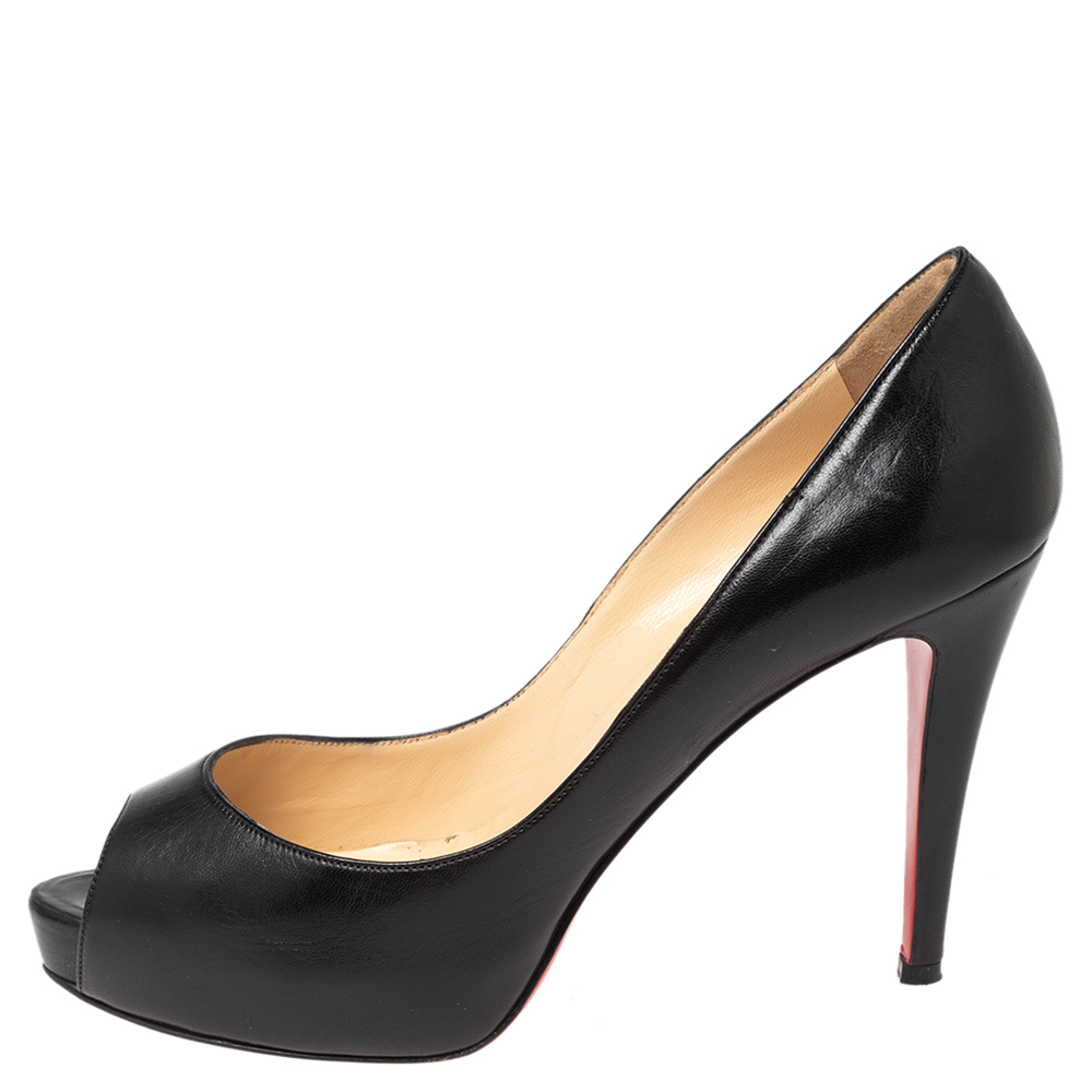 

Christian Louboutin Black Leather Very Prive Peep Toe Pumps Size